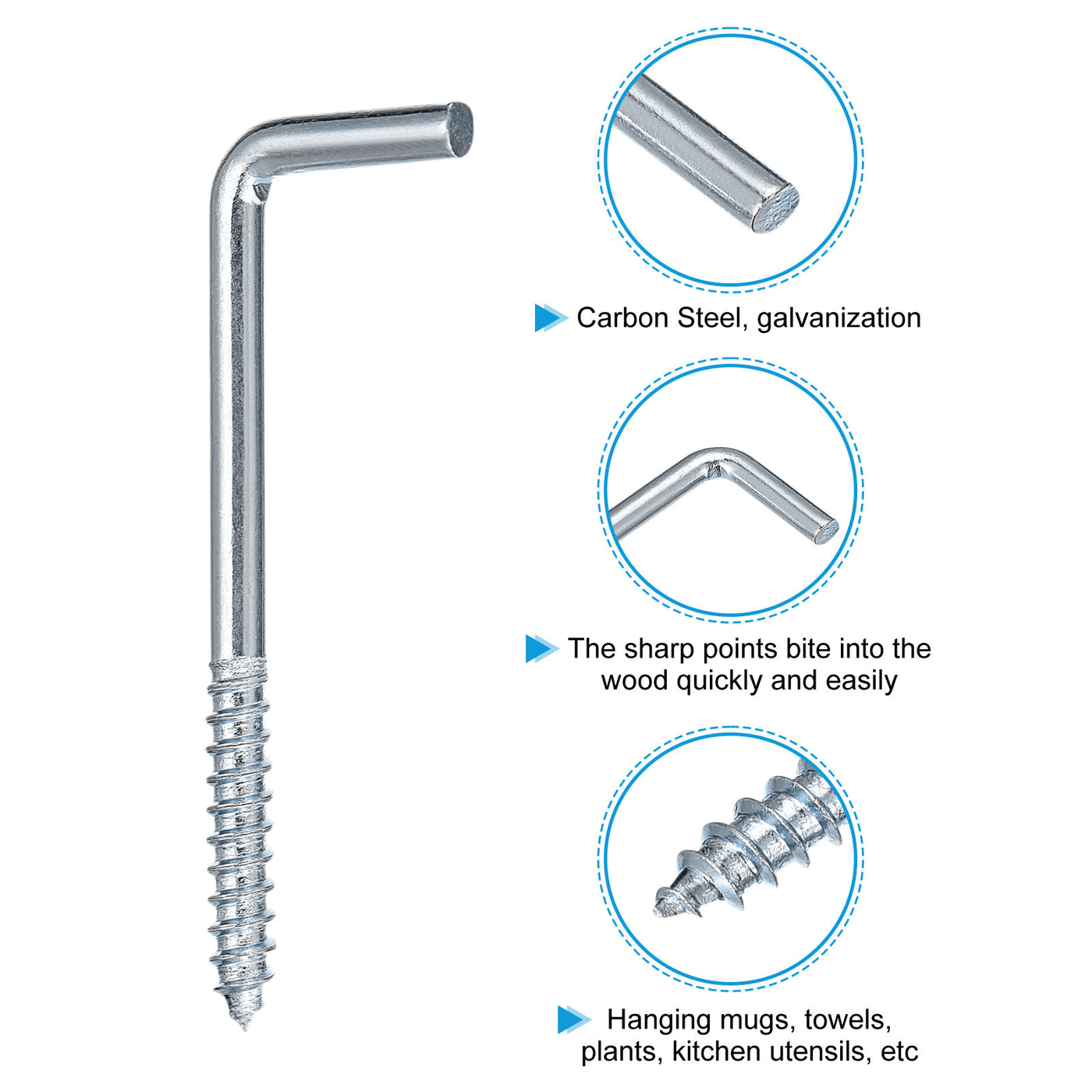 uxcell Uxcell 65mm/2.56" Ceiling Hooks Cup Hook Screw-in Hanger for Indoor and Outdoor 12pcs