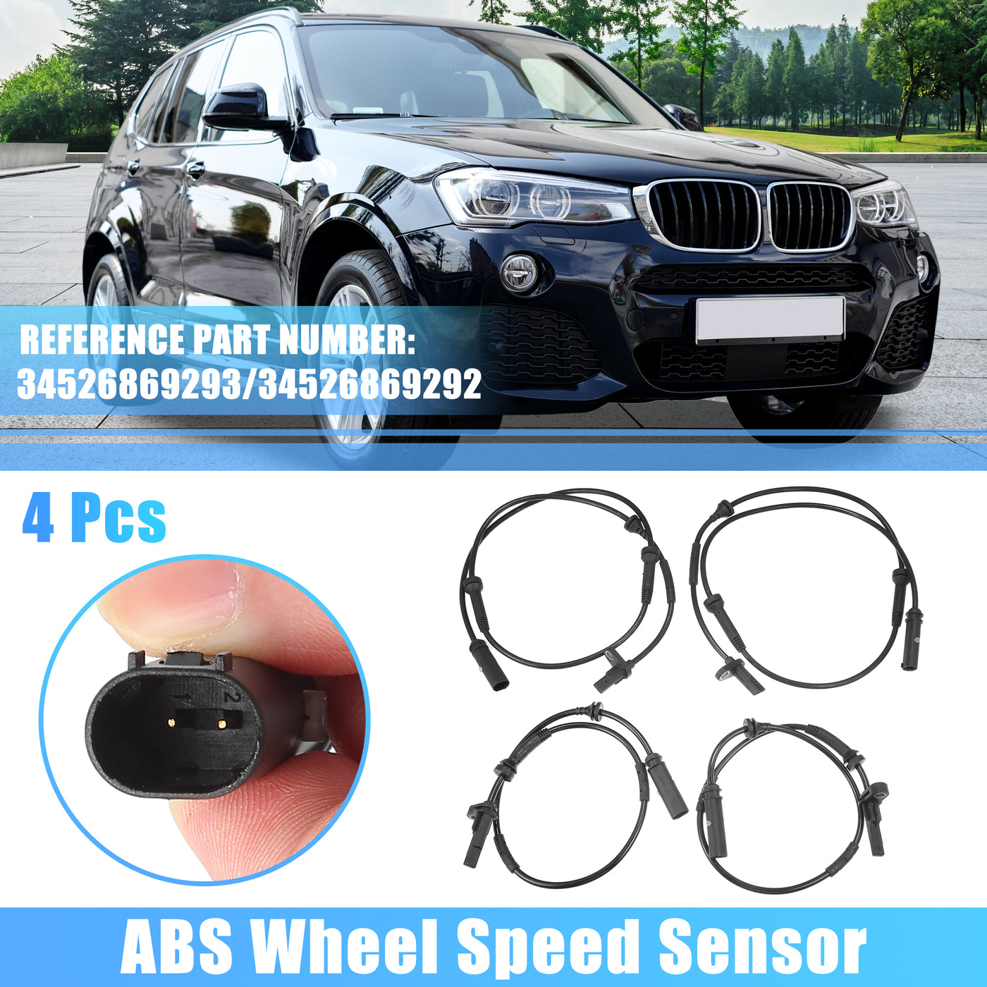 uxcell Uxcell 4Pcs Front Rear Left Right ABS Wheel Speed Sensor for BMW X4 2015-2018 2.0L 3.0L for BMW X3 2011-2017 2.0L 3.0L No.34526869293/34526869292