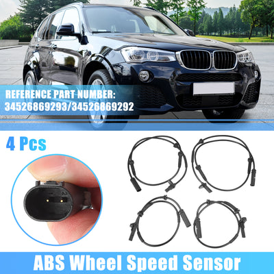 Harfington Uxcell 4Pcs Front Rear Left Right ABS Wheel Speed Sensor for BMW X4 2015-2018 2.0L 3.0L for BMW X3 2011-2017 2.0L 3.0L No.34526869293/34526869292