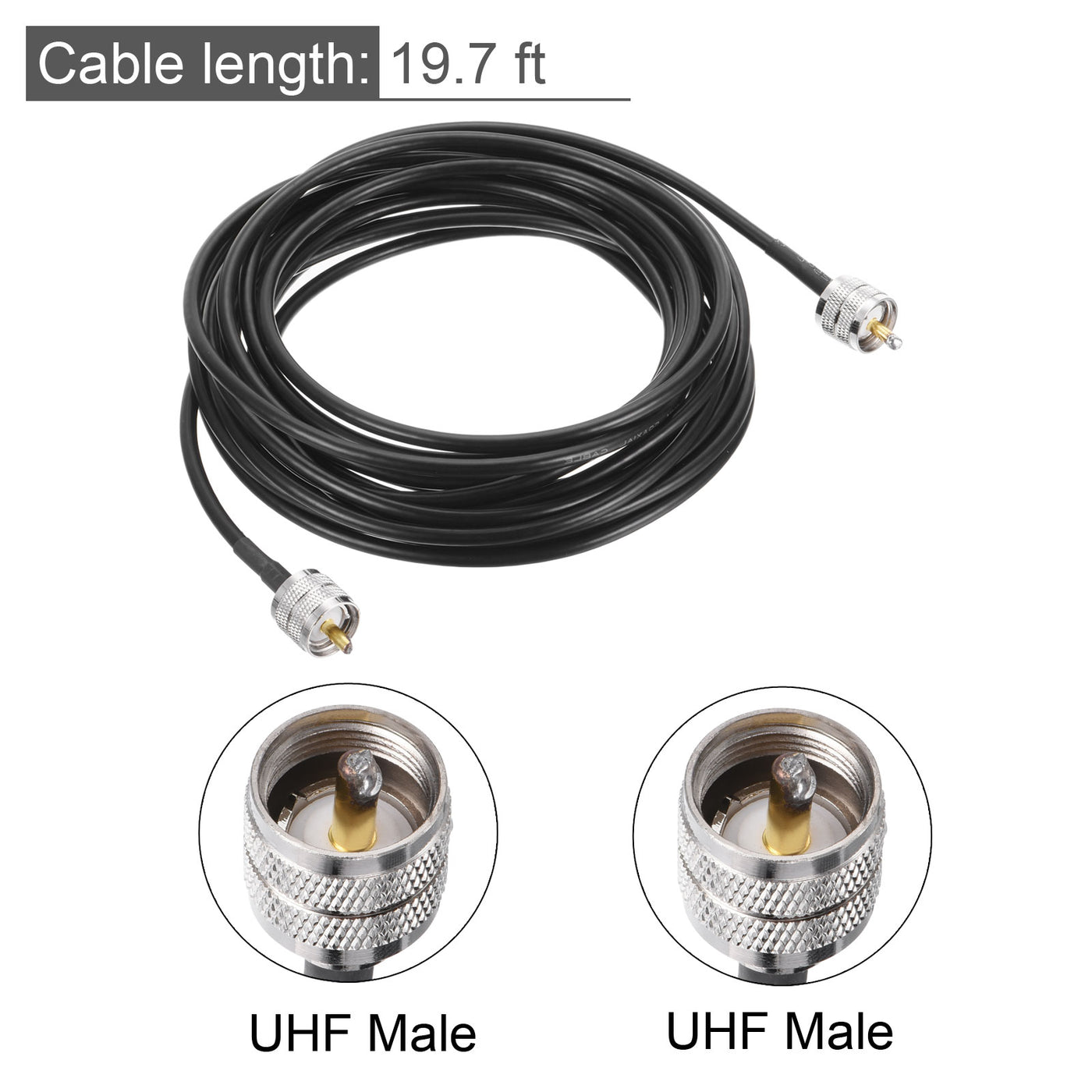 uxcell Uxcell RG58 RF Coax Cable UHF Male to UHF Male Antenna Cable 19.7 Ft