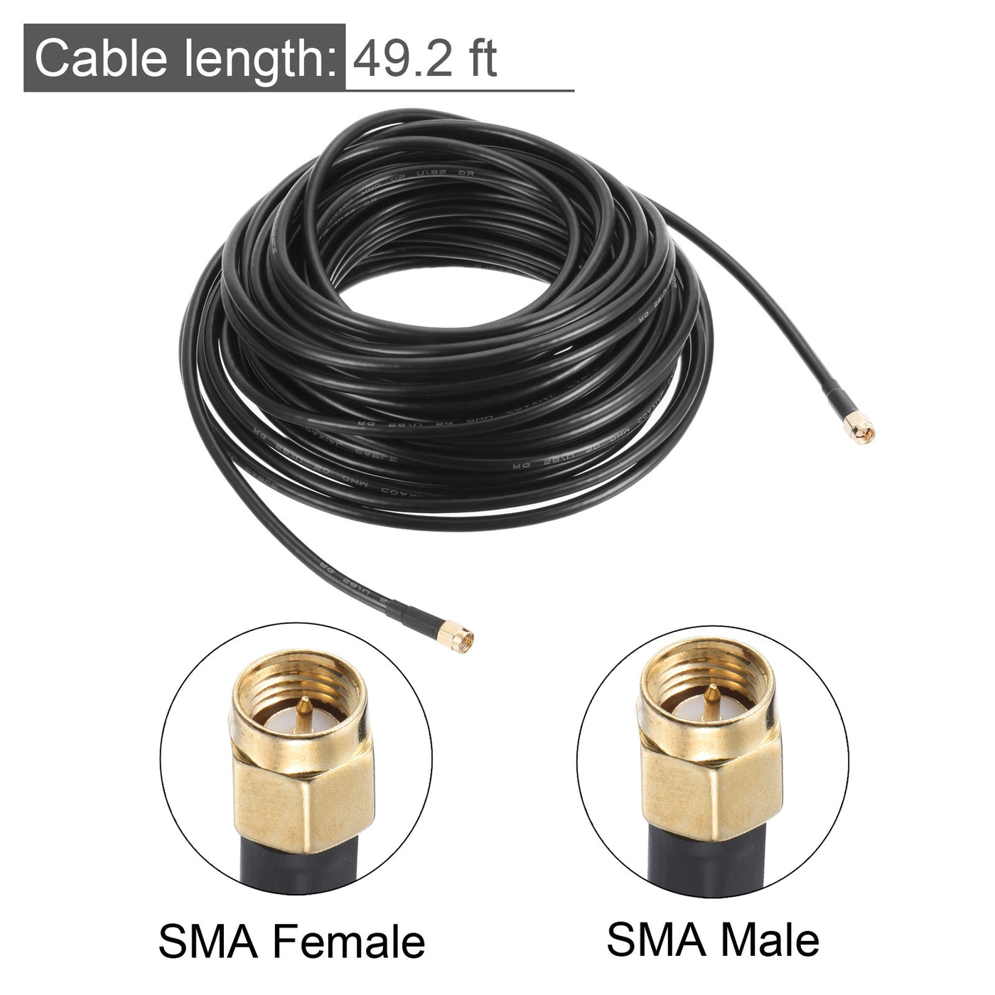 uxcell Uxcell Antenna Extension Cable SMA Male to SMA Male Coaxial Cable RG58 50 Ohm 49.2 Ft 1pcs