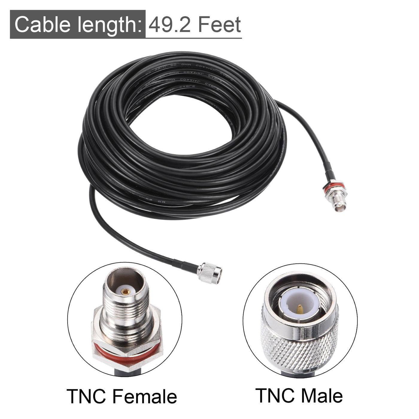 uxcell Uxcell RG58 RF Coaxial Cable TNC Male to TNC Female Pigtail Jumper Cable 49.2 Feet