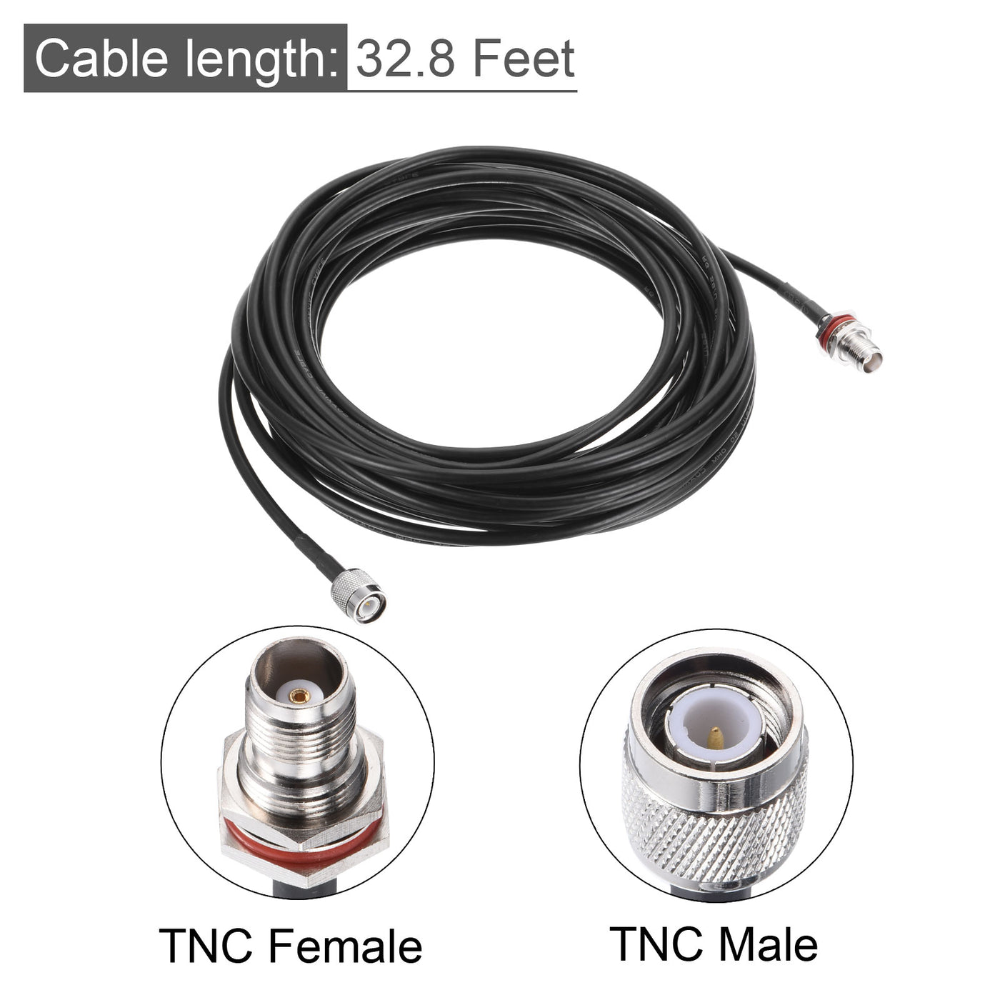 uxcell Uxcell RG58 RF Coaxial Cable TNC Male to TNC Female Pigtail Jumper Cable 32.8 Feet