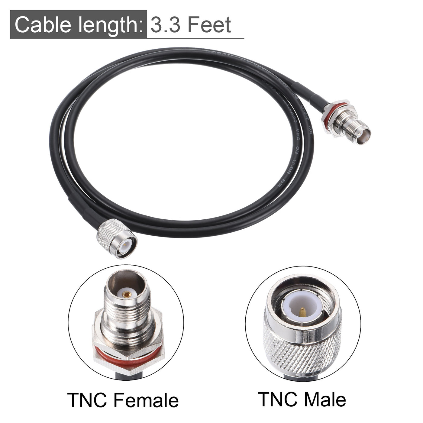 uxcell Uxcell RG58 RF Coaxial Cable TNC Male to TNC Female Pigtail Jumper Cable 3.3 Feet