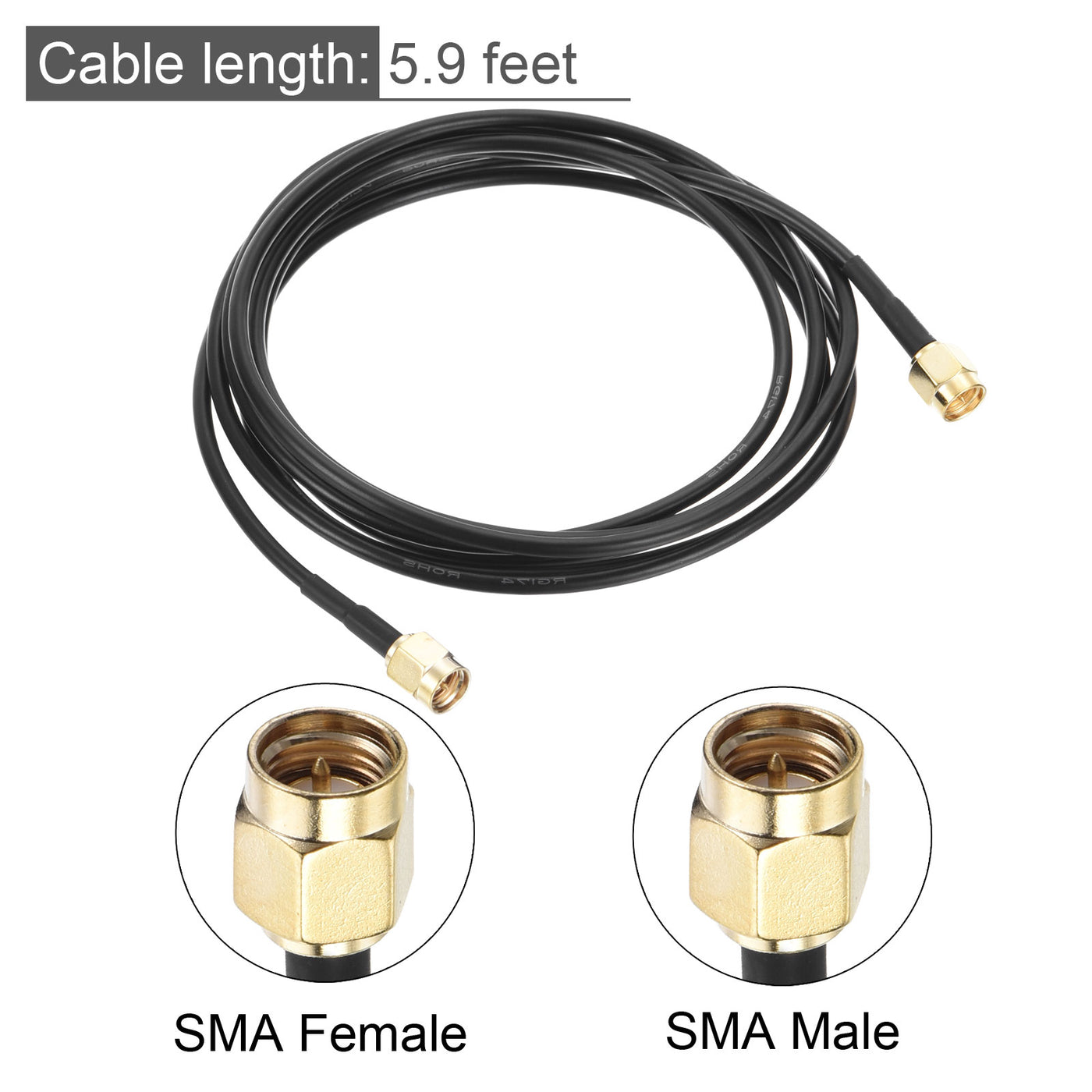 uxcell Uxcell SMA Male to SMA Male Coaxial Cable 50 Ohm 5.9 Feet RG174 1pcs