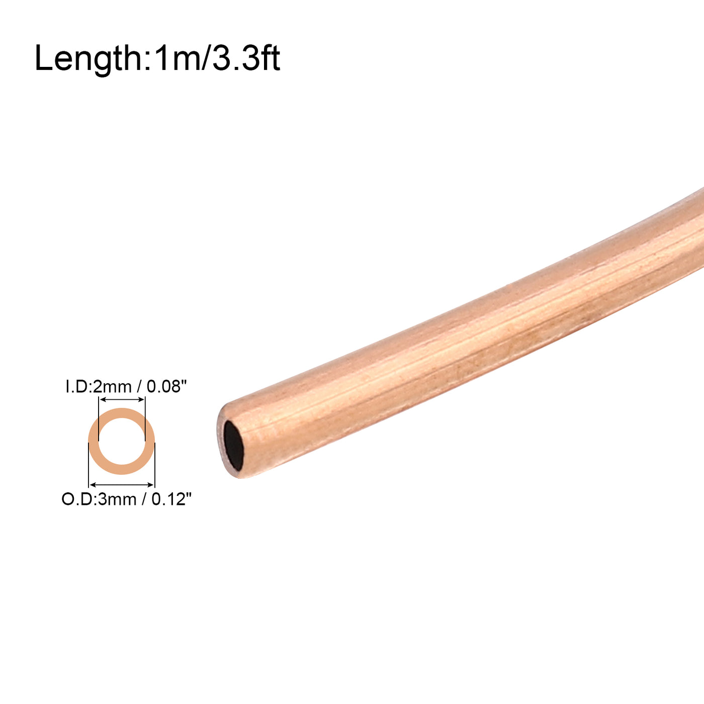 Harfington Copper Tube Refrigeration Tubing 1/8" OD x 5/64" ID x 3.3Ft Seamless Round Pipe Coil for Refrigerator, Freezer, Air Conditioner