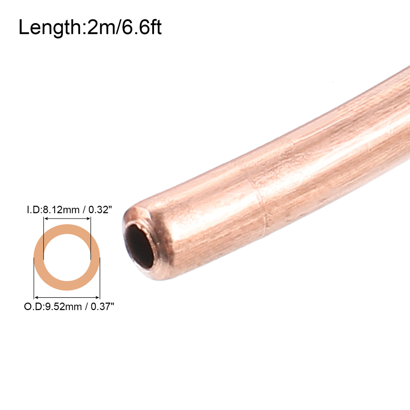 Harfington Copper Tube Refrigeration Tubing 3/8" OD x 5/16" ID x 6.6Ft Seamless Round Pipe Coil for Refrigerator, Freezer, Air Conditioner