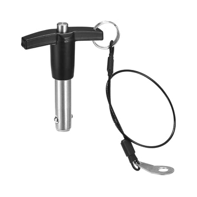 Harfington Uxcell T Handle Lock Pins, 15/32" Pin Dia. 1-3/16" Usage Length Stainless Steel Push-Button Quick Release Pin with Lanyard Cable (12mm-30mm)