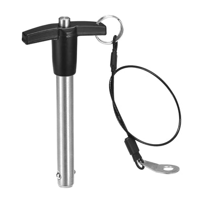 Harfington Uxcell T Handle Lock Pins, 15/32" Pin Dia. 3-5/32" Usage Length Stainless Steel Push-Button Quick Release Pin with Lanyard Cable (12mm-80mm)