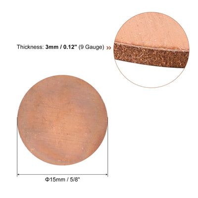 Harfington Uxcell Pure Copper Sheet, 4pcs 5/8" x 0.12" 9 Gauge T2 Copper Metal Round Plate