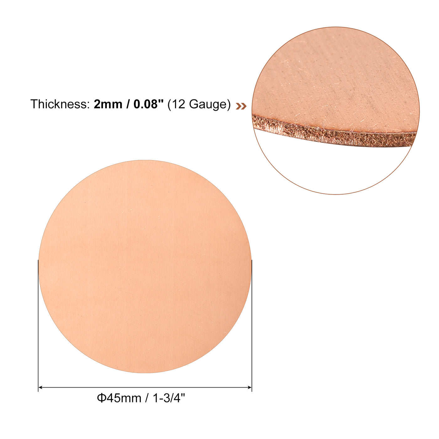 uxcell Uxcell Pure Copper Sheet, 4pcs 1 3/4" x 0.08" 12 Gauge T2 Copper Metal Round Plate