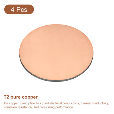 Harfington Uxcell Pure Copper Sheet, 4pcs 2" x 0.04" 18 Gauge T2 Copper Metal Round Plate