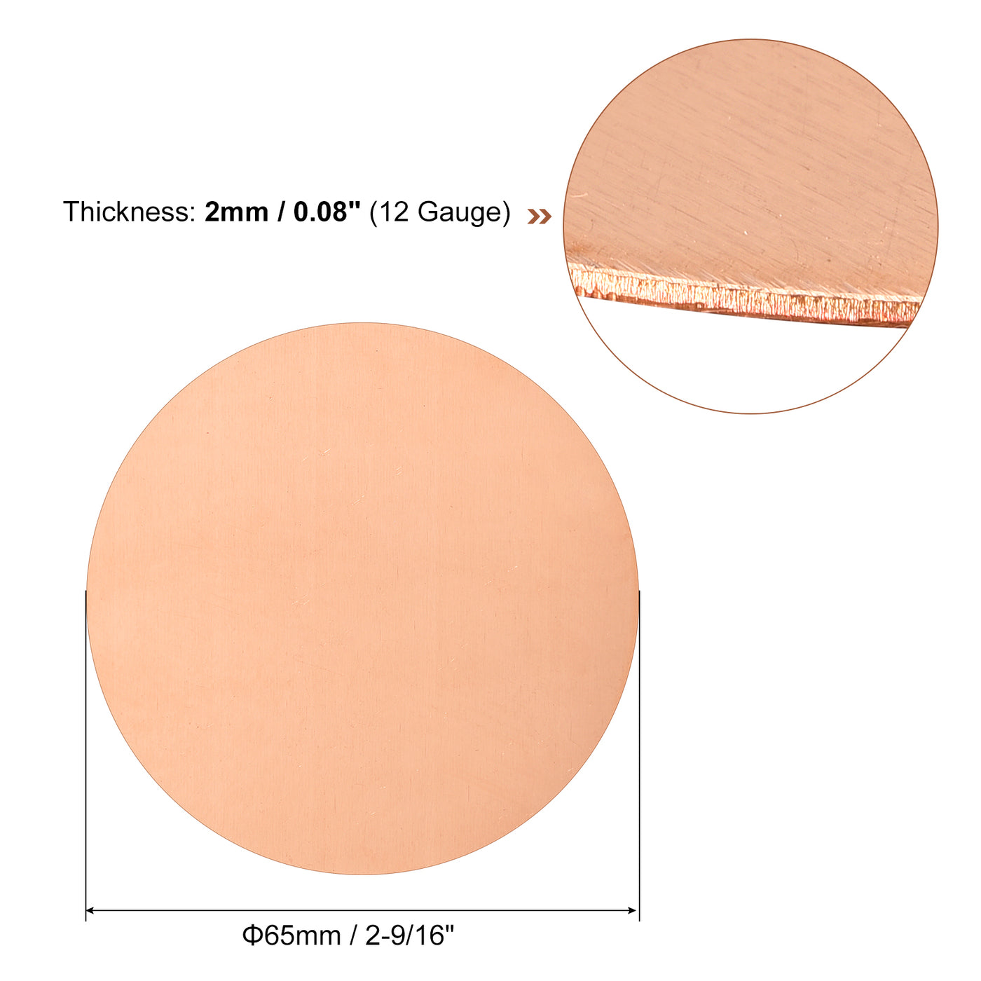 uxcell Uxcell Pure Copper Sheet, 2pcs 2 9/16" x 0.08" 12 Gauge T2 Copper Metal Round Plate