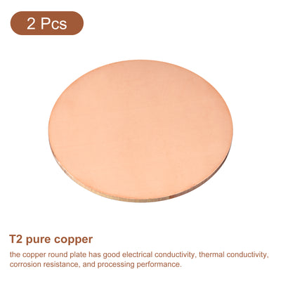 Harfington Uxcell Pure Copper Sheet, 2pcs 2 9/16" x 0.08" 12 Gauge T2 Copper Metal Round Plate