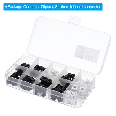 Harfington 75pcs Strain Relief Cord Connector Assortment Cable Bushing Boot Sleeve for Electric Cable Cord Insulation Protection, Black White