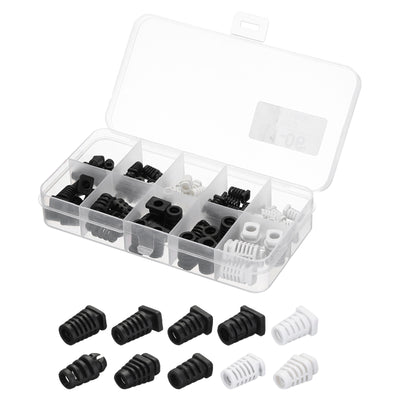 Harfington 75pcs Strain Relief Cord Connector Assortment Cable Bushing Boot Sleeve for Electric Cable Cord Insulation Protection, Black White