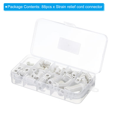 Harfington 88pcs Strain Relief Cord Connector Assortment Cable Bushing Boot Sleeve for Electric Cable Cord Insulation Protection, White