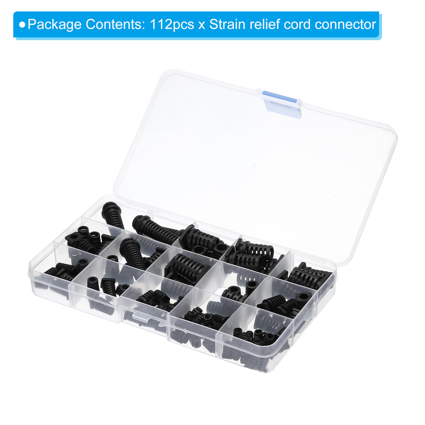 Harfington 112pcs Strain Relief Cord Connector Assortment Cable Bushing Boot Sleeve for Electric Cable Cord Insulation Protection, Black