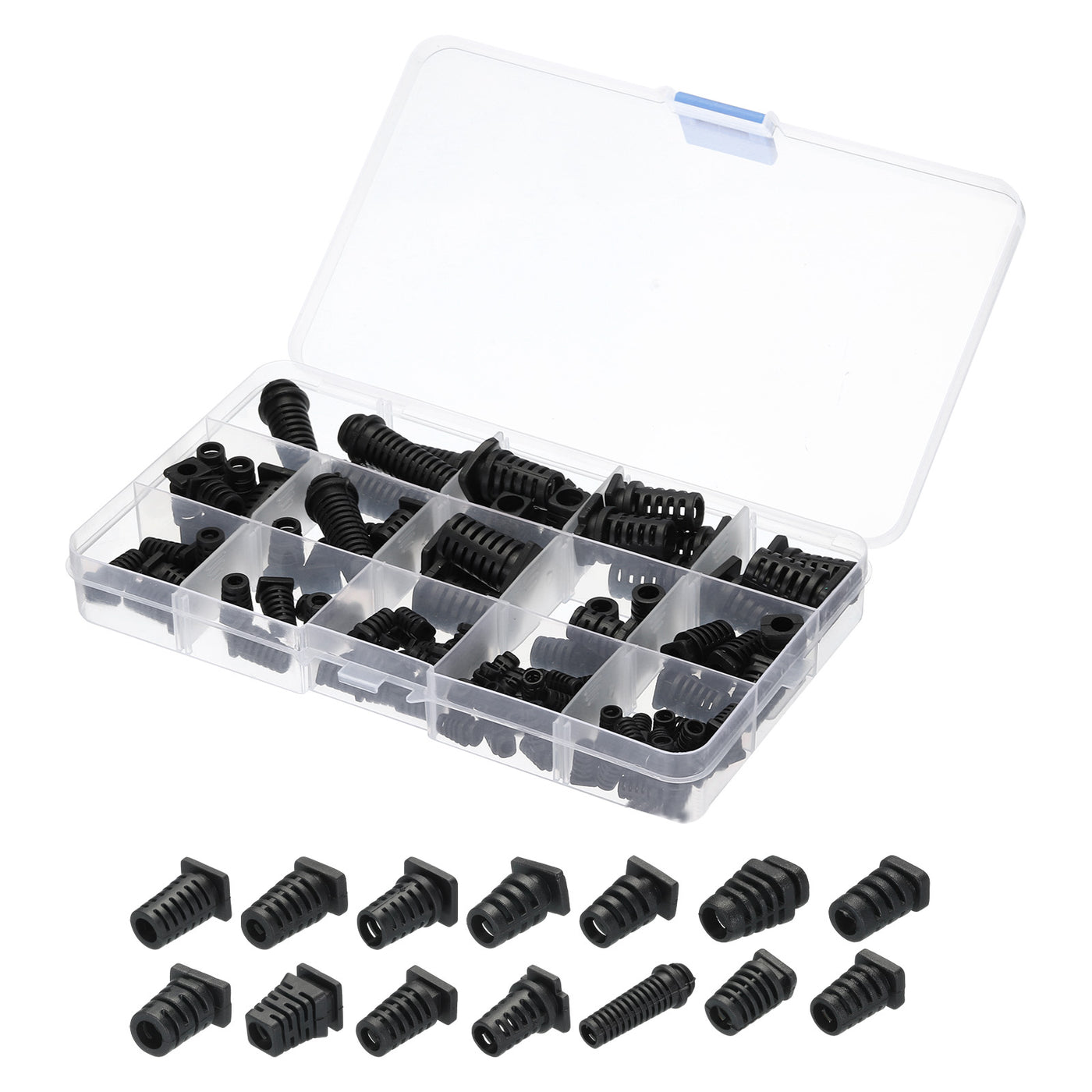 Harfington 112pcs Strain Relief Cord Connector Assortment Cable Bushing Boot Sleeve for Electric Cable Cord Insulation Protection, Black