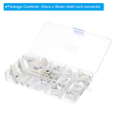 Harfington 35pcs Strain Relief Cord Connector Assortment Cable Bushing Boot Sleeve for Electric Cable Cord Insulation Protection, White