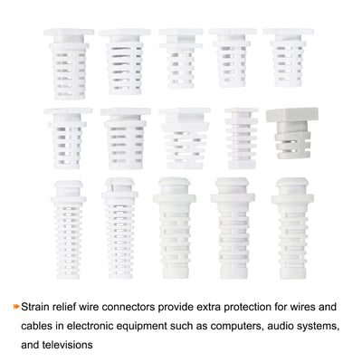 Harfington 35pcs Strain Relief Cord Connector Assortment Cable Bushing Boot Sleeve for Electric Cable Cord Insulation Protection, White