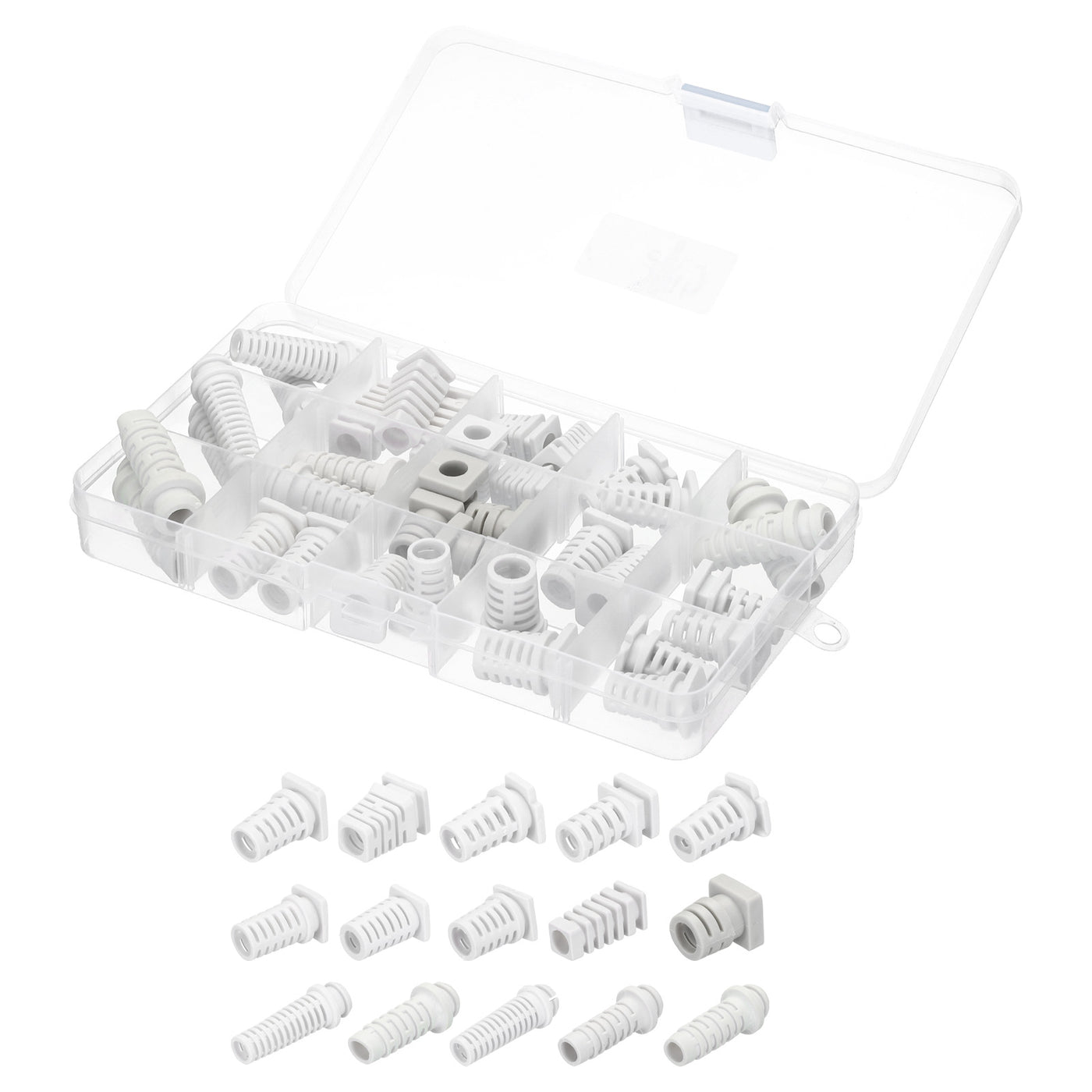 Harfington 35pcs Strain Relief Cord Connector Assortment Cable Bushing Boot Sleeve for Electric Cable Cord Insulation Protection, White