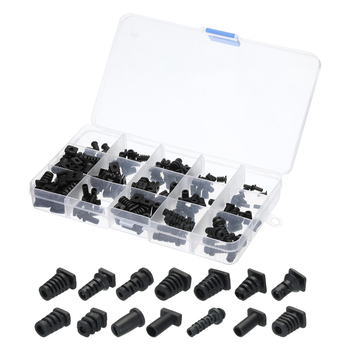 Harfington 140pcs Strain Relief Cord Connector Assortment Cable Bushing Boot Sleeve for Electric Cable Cord Insulation Protection, Black