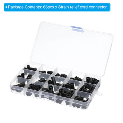 Harfington 68pcs Strain Relief Cord Connector Assortment Cable Bushing Boot Sleeve for Electric Cable Cord Insulation Protection, Black