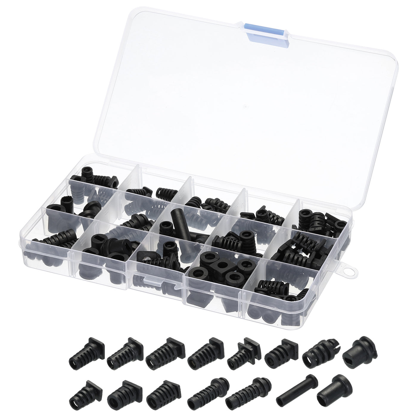 Harfington 68pcs Strain Relief Cord Connector Assortment Cable Bushing Boot Sleeve for Electric Cable Cord Insulation Protection, Black