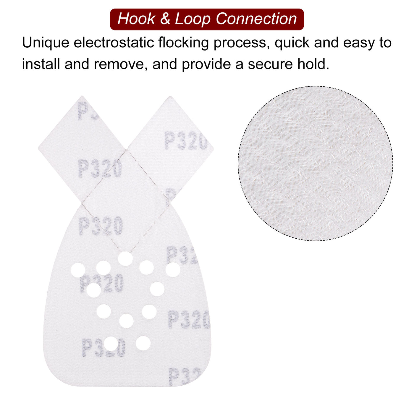 Harfington 40pcs 320 Grit 12 Hole Hook Loop Sandpaper Triangular Sanding Pad with Extra Tip