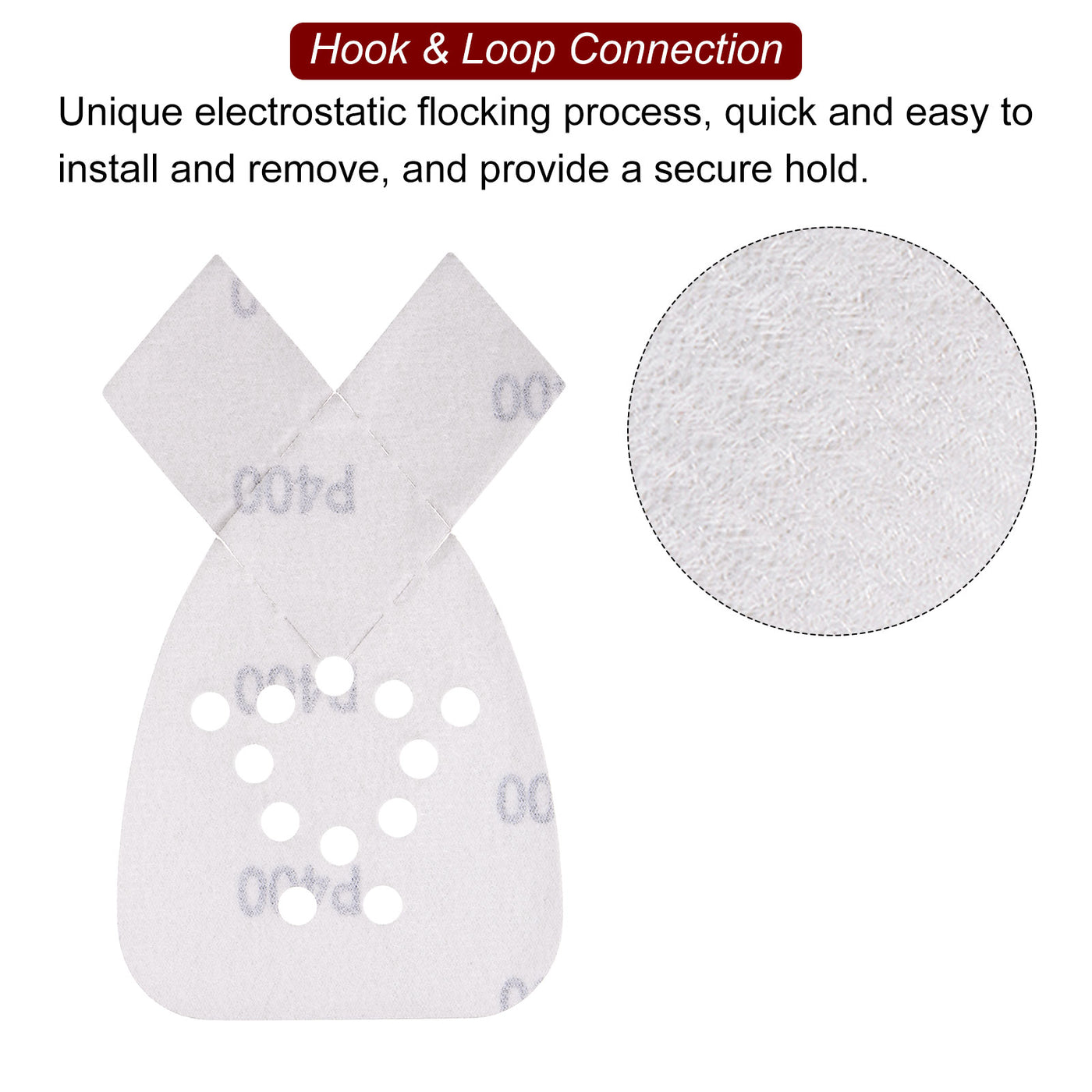 Harfington 24pcs 400 Grit 12 Hole Hook Loop Sandpaper Triangular Sanding Pad with Extra Tip