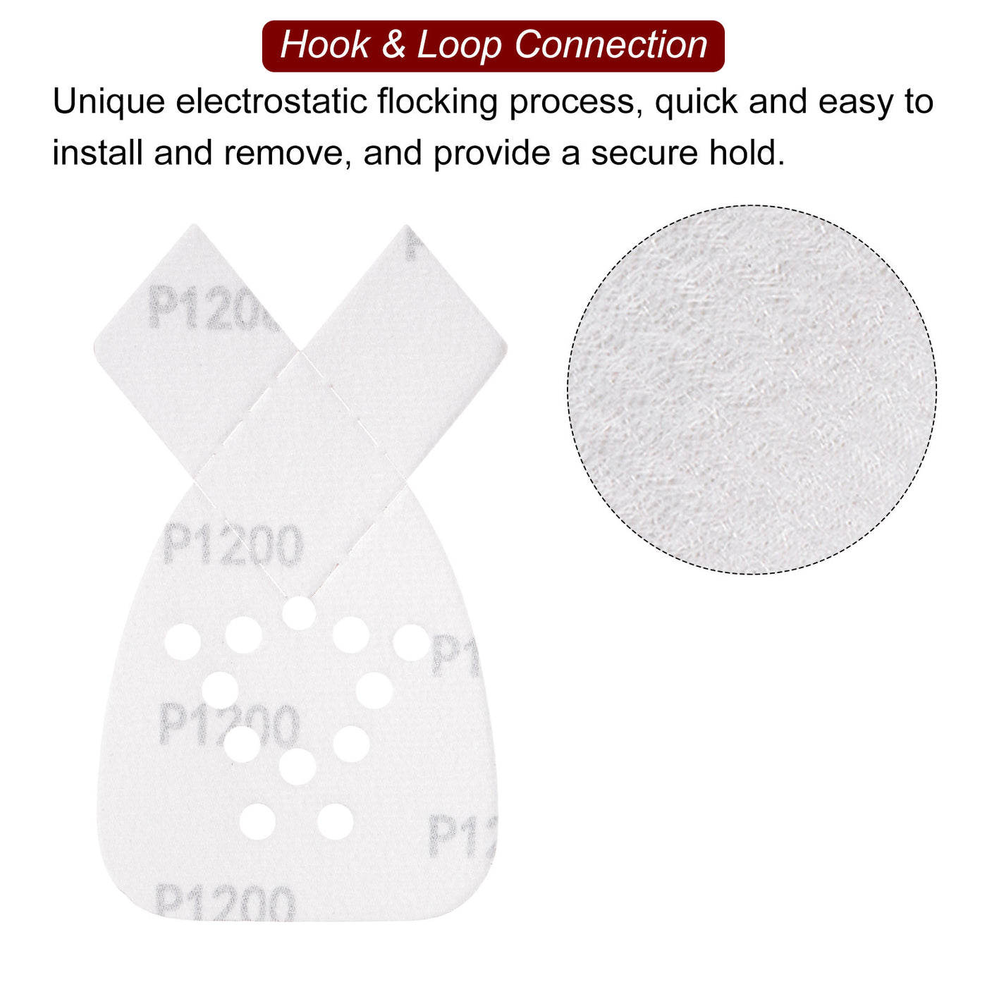 Harfington 40pcs 1200 Grit 12 Hole Hook Loop Sandpaper Triangular Sanding Pad with Tip