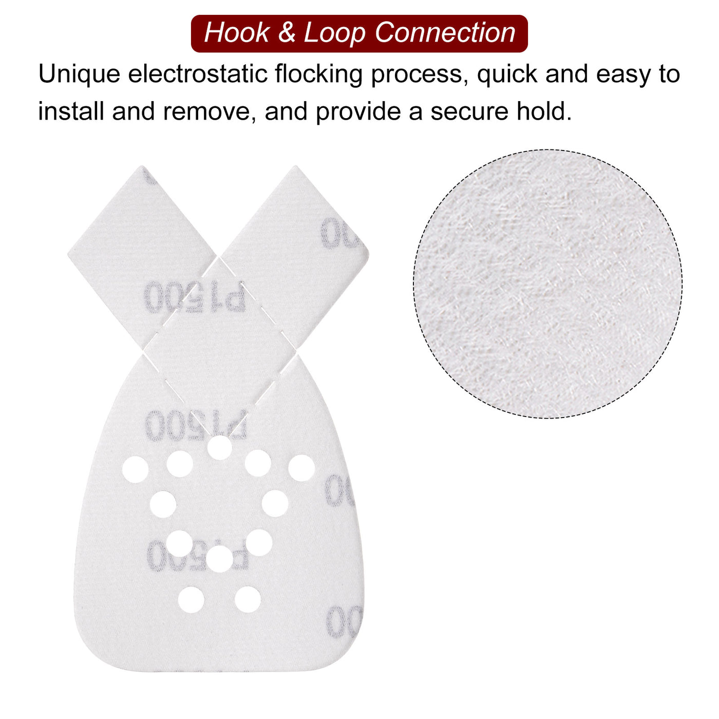 Harfington 40pcs 1500 Grit 12 Hole Hook Loop Sandpaper Triangular Sanding Pad with Tip