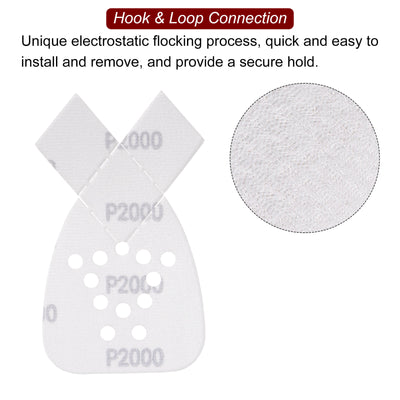 Harfington 40pcs 2000 Grit 12 Hole Hook Loop Sandpaper Triangular Sanding Pad with Tip