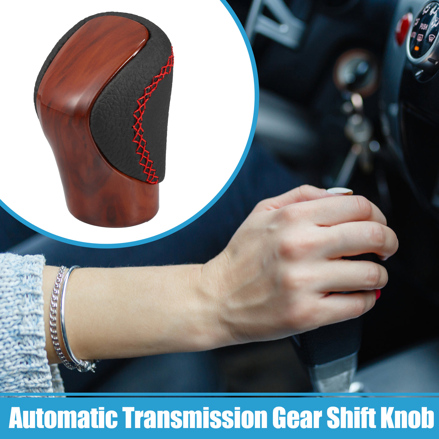 A ABSOPRO Automatic Transmission Gear Shift Knob for Lexus ES300h 2016-2018 Wood Grain Cover Red Thread Perforated