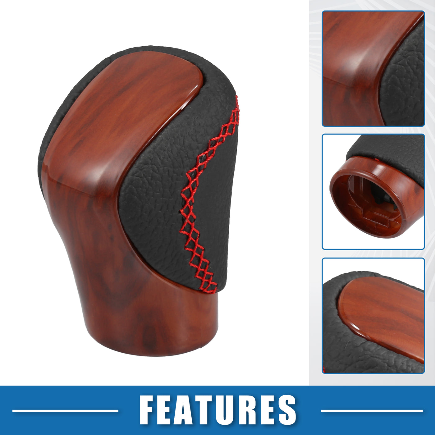 A ABSOPRO Automatic Transmission Gear Shift Knob for Lexus ES300h 2016-2018 Wood Grain Cover Red Thread Perforated