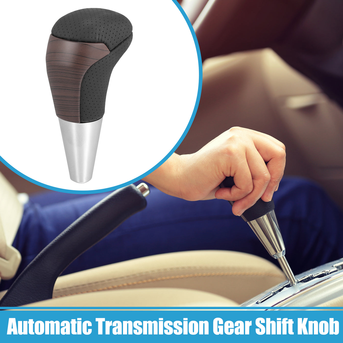 A ABSOPRO Automatic Transmission Gear Shift Knob for Toyota Tundra 2008-2021 Wood Grain Cover Black Faux Leather Perforated