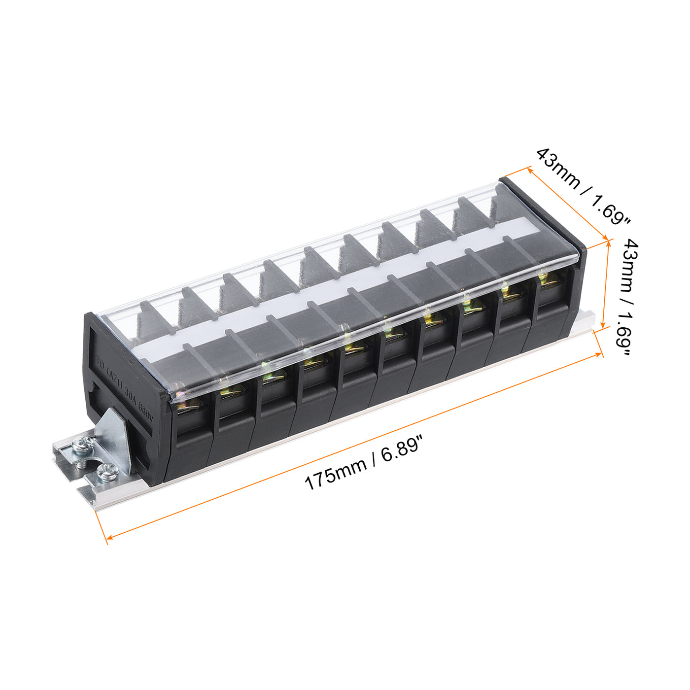 uxcell Uxcell Dual Rows 10 Positions 600V 30A Cable Block Terminal Strip