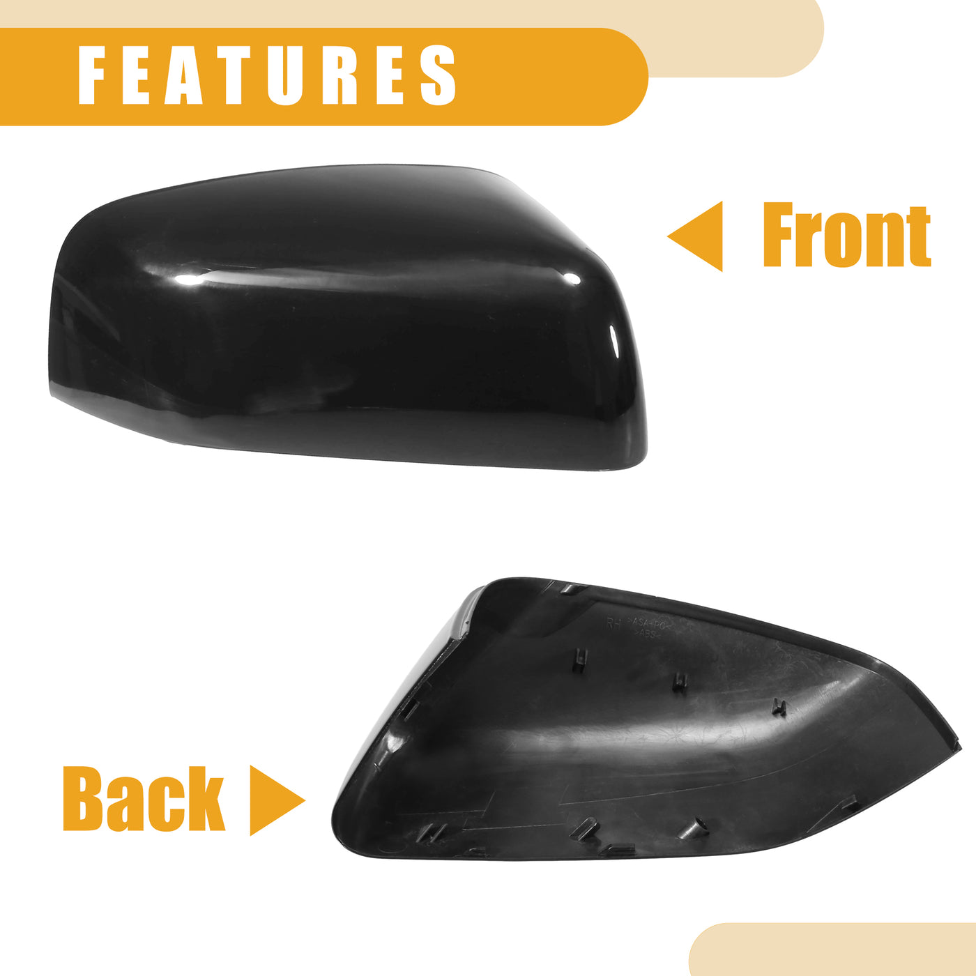 Partuto Rear View Mirror Cover No.LR019962/LR019961 - Car Front Left Right Side Door Mirror Cover Cap - for Land Rover LR2 2011 2012 Plastic Black - 1 Pair