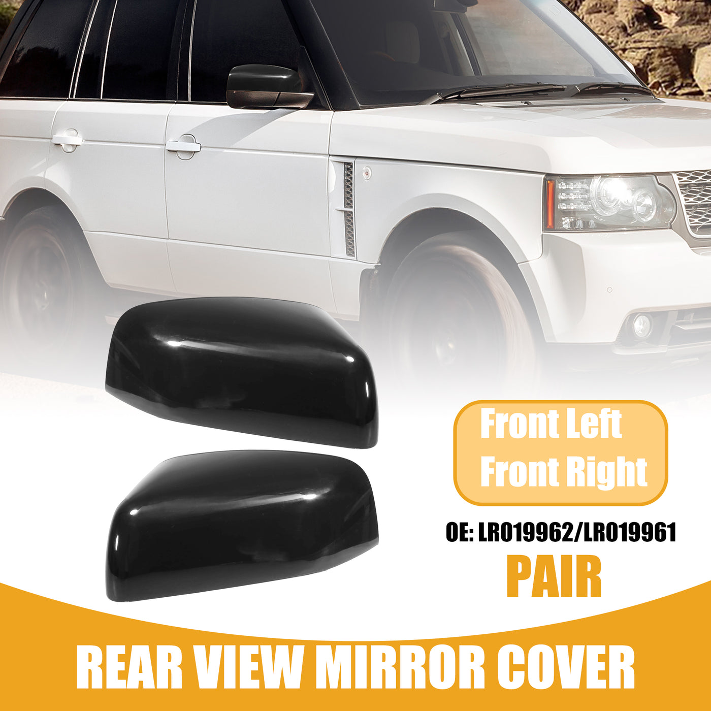 Partuto Rear View Mirror Cover No.LR019962/LR019961 - Car Front Left Right Side Door Mirror Cover Cap - for Land Rover LR2 2011 2012 Plastic Black - 1 Pair