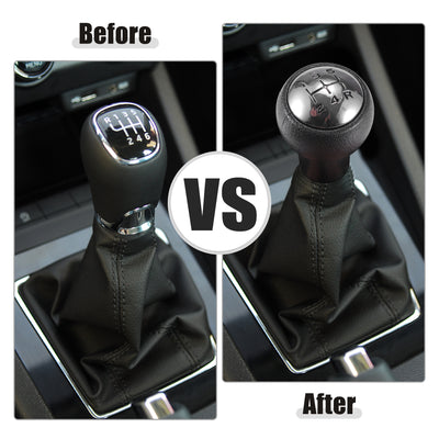 Harfington Black Silver Tone 5 Speed Manual Gear Shift Knob Stick Shifter Lever Head Ball Fit for Peugeot Partner 2008 with Boot Cover - Pack of 1