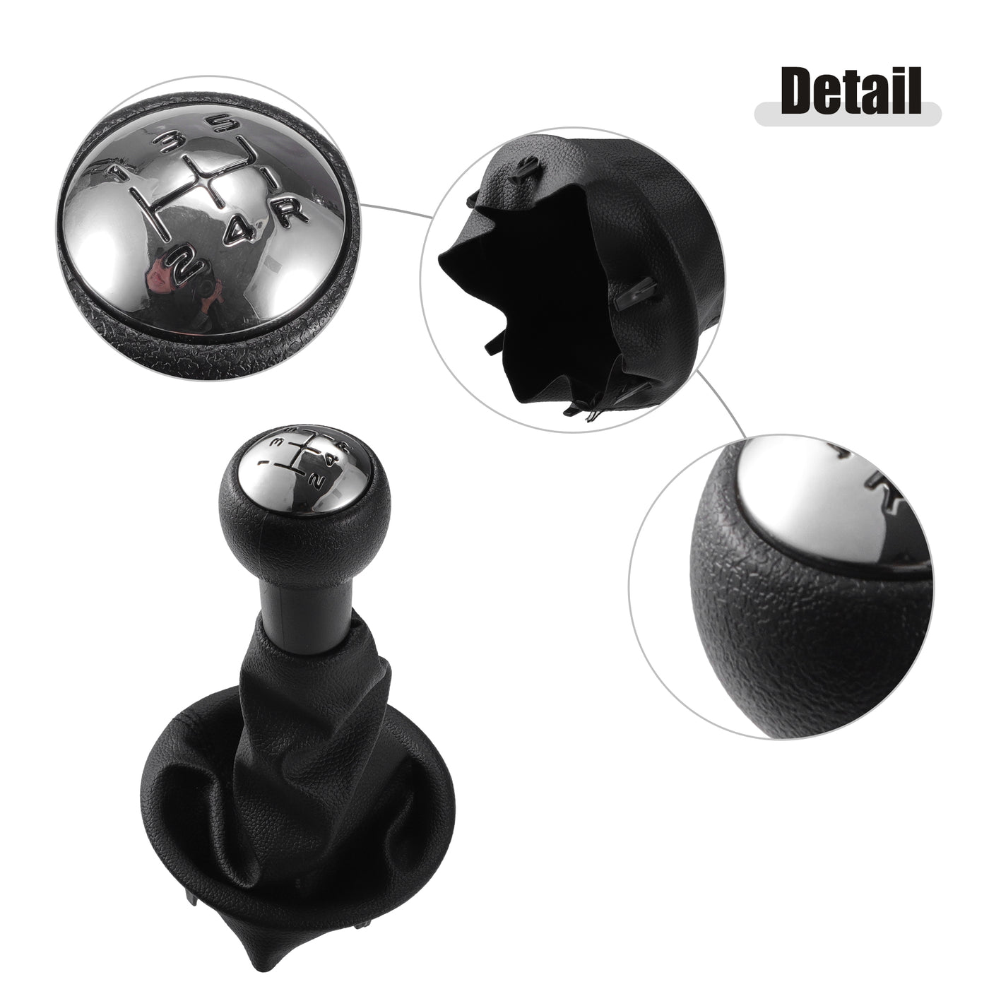 ACROPIX Black Silver Tone 5 Speed Manual Gear Shift Knob Stick Shifter Lever Head Ball Fit for Peugeot Partner 2008 with Boot Cover - Pack of 1