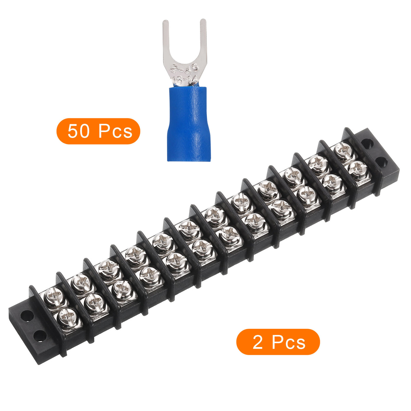 Harfington 2 Pcs Terminal Block 200-450V 20-30A Dual Rows 12P DIN Dual Row Screw Terminals Strip with 50 PCS Heat Shrink Wire Connectors