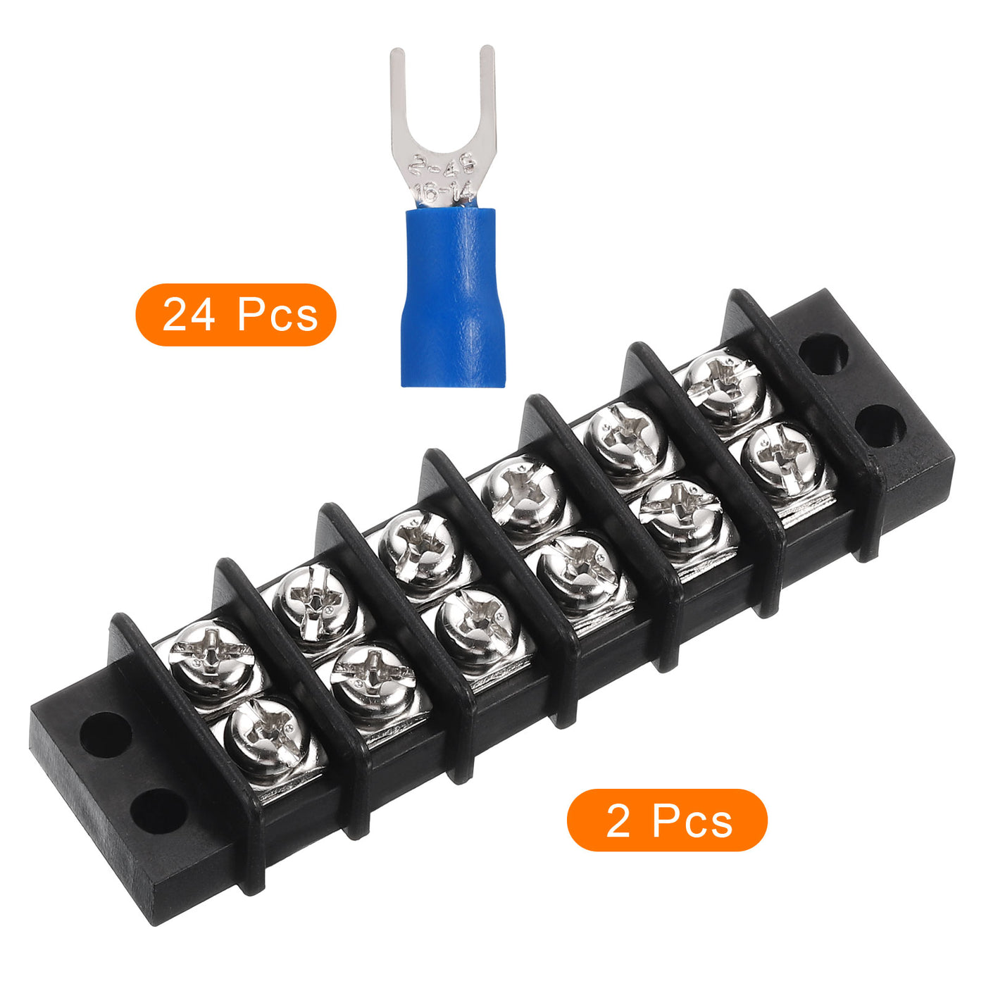 Harfington 2 Pcs Terminal Block 200-450V 20-30A Dual Rows 6P DIN Dual Row Screw Terminals Strip with 24 PCS Heat Shrink Wire Connectors