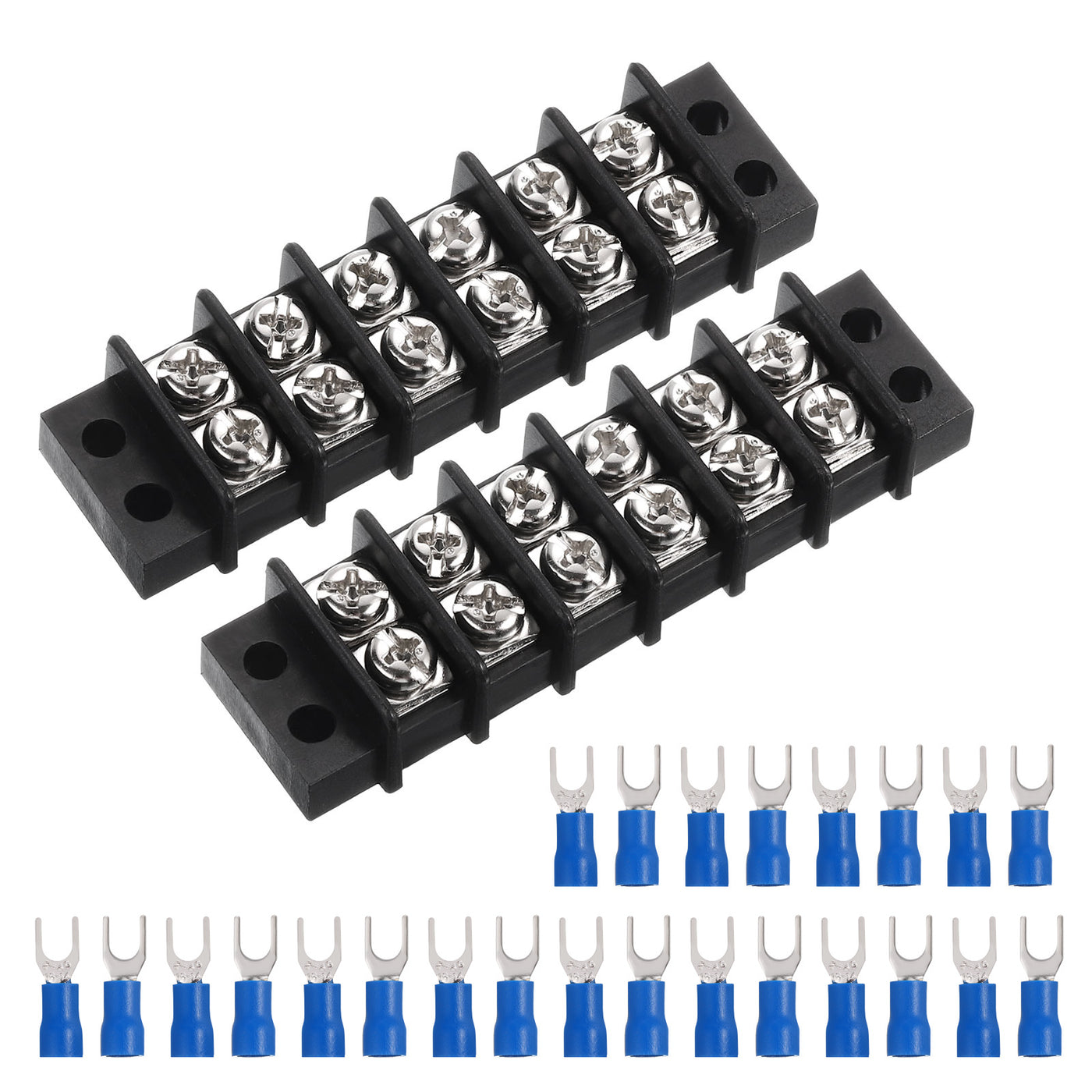 Harfington 2 Pcs Terminal Block 200-450V 20-30A Dual Rows 6P DIN Dual Row Screw Terminals Strip with 24 PCS Heat Shrink Wire Connectors