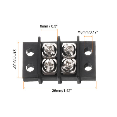 Harfington 2 Pcs Terminal Block 200-450V 20-30A Dual Rows 2P DIN Dual Row Screw Terminals Strip with 8 PCS Heat Shrink Wire Connectors