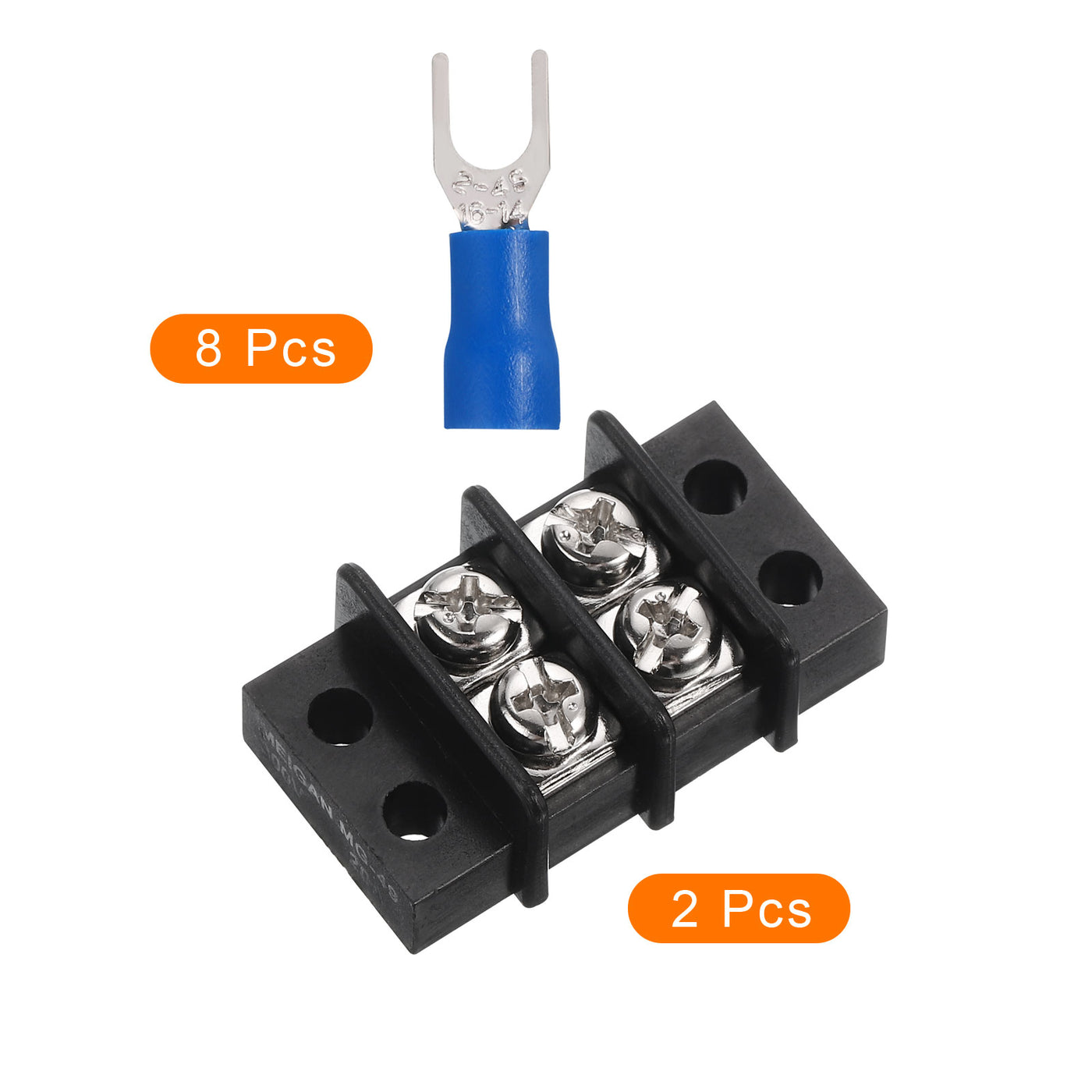 Harfington 2 Pcs Terminal Block 200-450V 20-30A Dual Rows 2P DIN Dual Row Screw Terminals Strip with 8 PCS Heat Shrink Wire Connectors