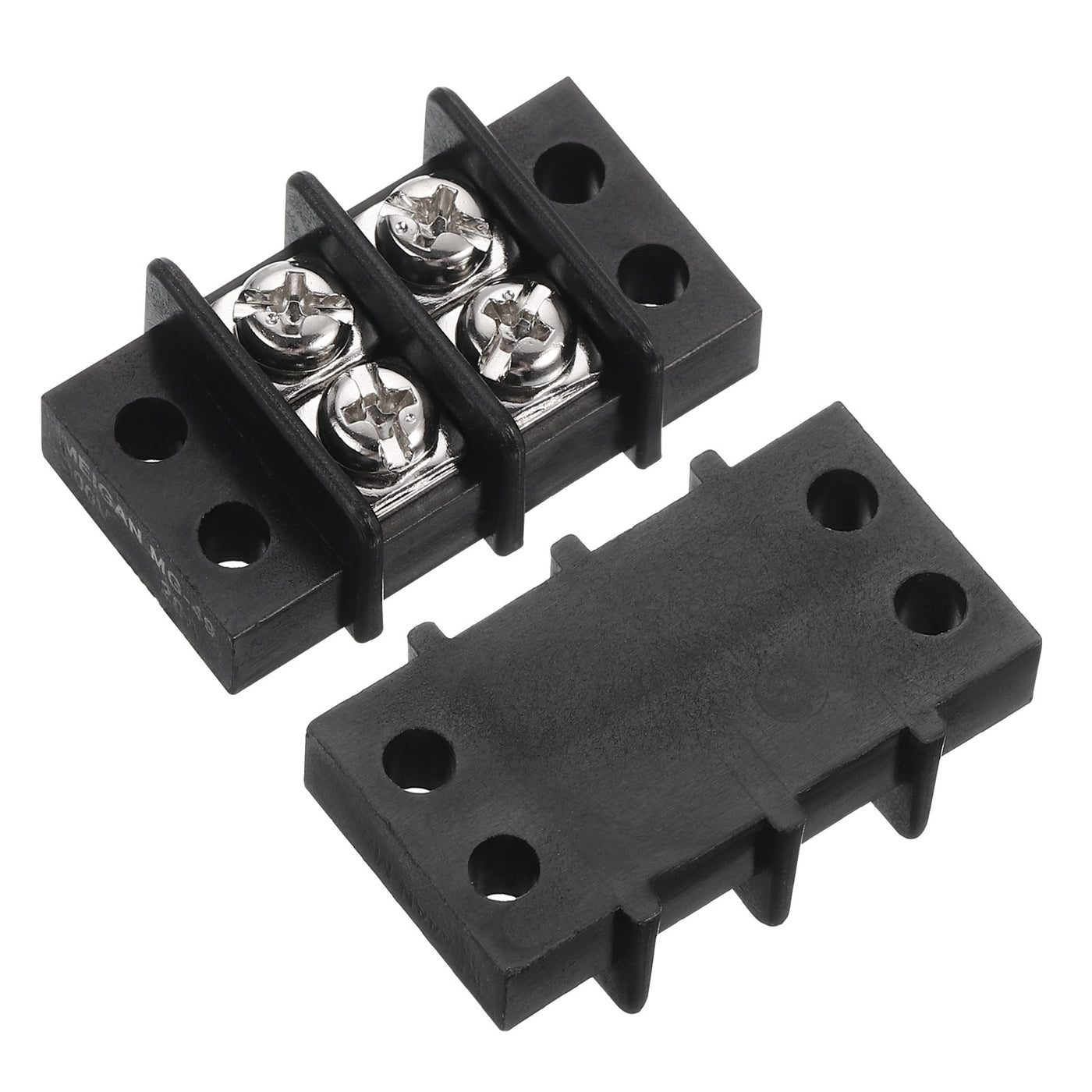 Harfington 2 Pcs Terminal Block 200-450V 20-30A Dual Rows 2P DIN Dual Row Screw Terminals Strip with 8 PCS Heat Shrink Wire Connectors