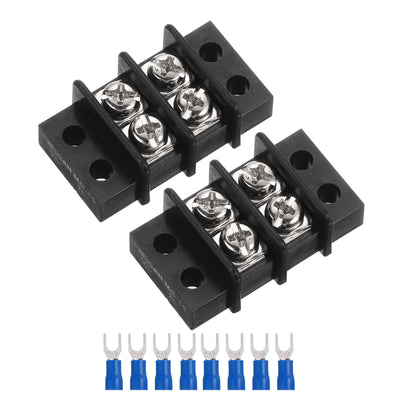 Harfington 2 Pcs Terminal Block 200-450V 20-30A Dual Rows 2P DIN Dual Row Screw Terminals Strip with 8 PCS Heat Shrink Wire Connectors