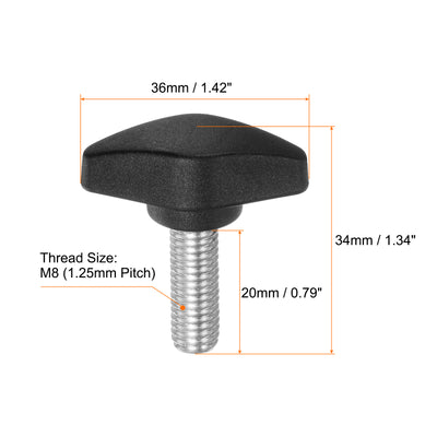 Harfington 4pcs M8 x 20mm Male Thread Tee Wing Knobs Thumb Screw Clamping Knobs Grip Black